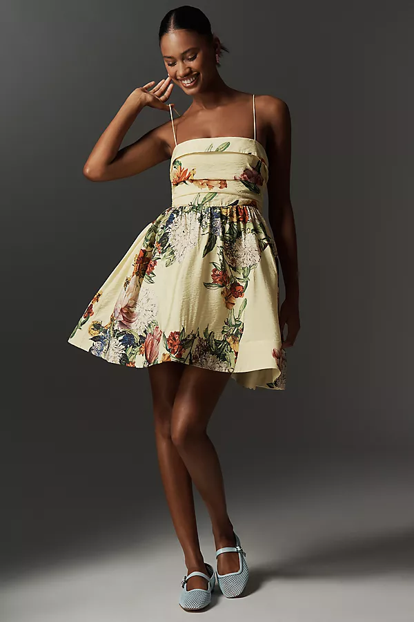 Anthropologie Maeve Sleeveless Fit & Flare Mini Dress Yellow Pattern