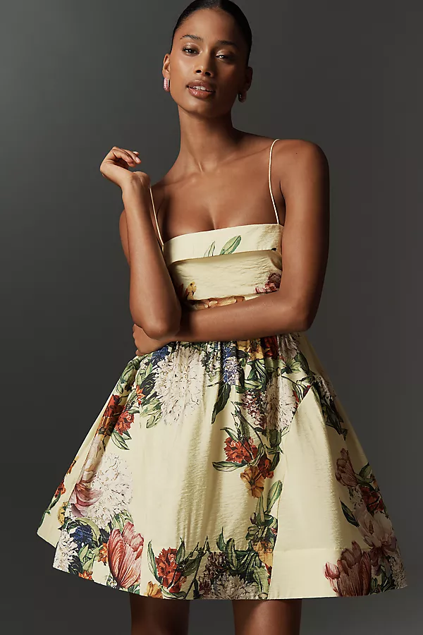 anthropologie Maeve Sleeveless Fit & Flare Mini Dress Yellow Pattern