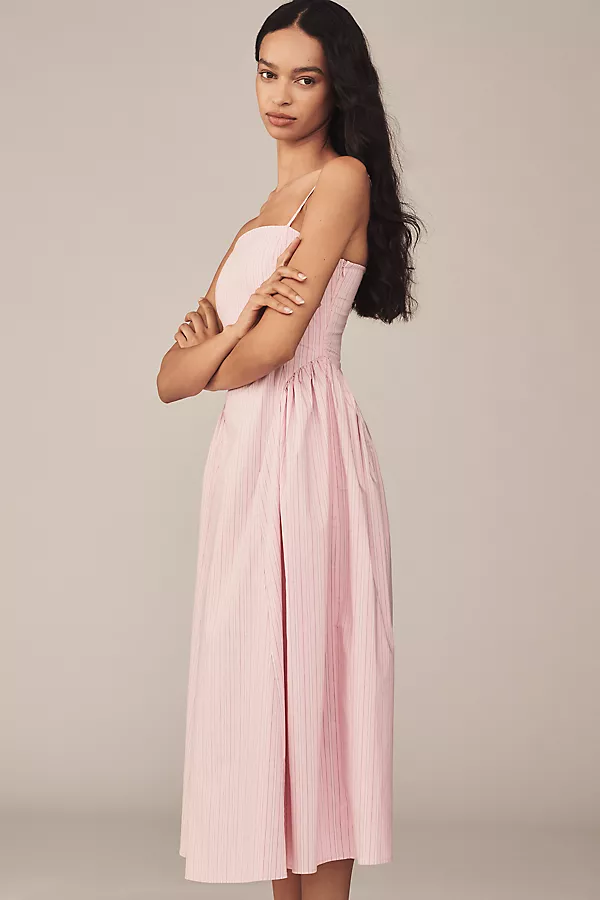 Anthropologie Maeve Sleeveless Fitted A-Line Midi Dress Pink
