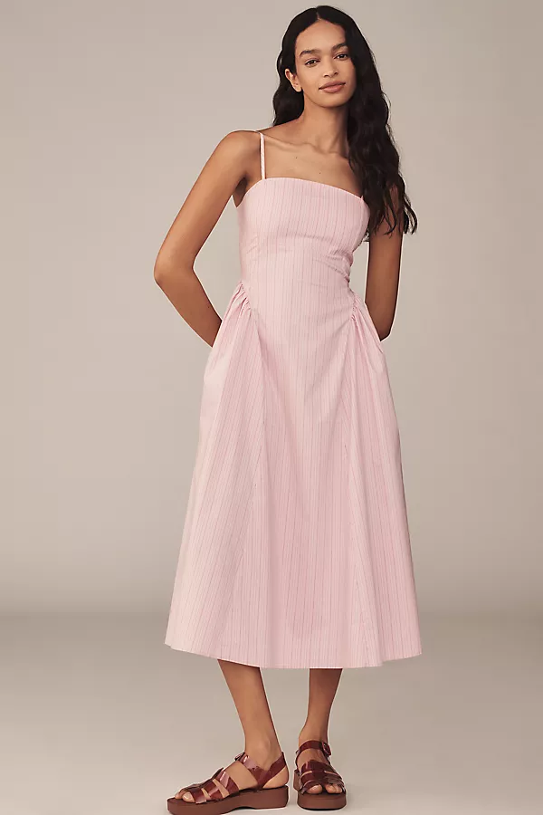 anthropologie Maeve Sleeveless Fitted A-Line Midi Dress Pink