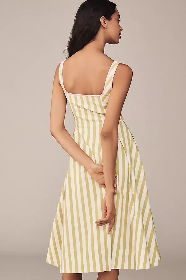 Anthropologie Maeve Sleeveless Notched Square-Neck Midi Dress Chartreuse