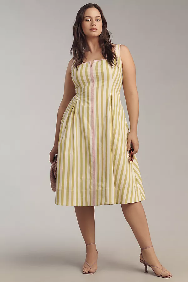 Anthropologie Maeve Sleeveless Notched Square-Neck Midi Dress Chartreuse