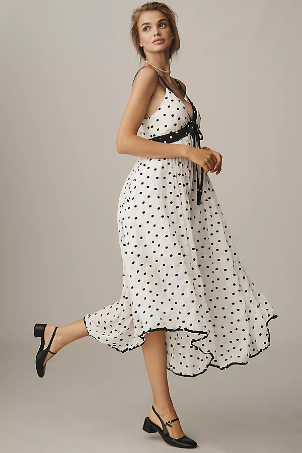 Anthropologie Maeve Sleeveless V-Neck Midi Slip Dress Black & White Pattern