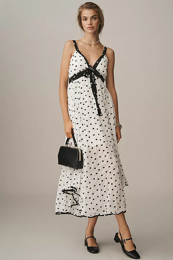 anthropologie Maeve Sleeveless V-Neck Midi Slip Dress Black & White Pattern