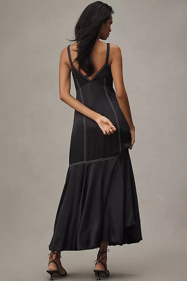 Anthropologie Maeve Sleeveless V-Neck Open-Back Maxi Dress Black Onyx
