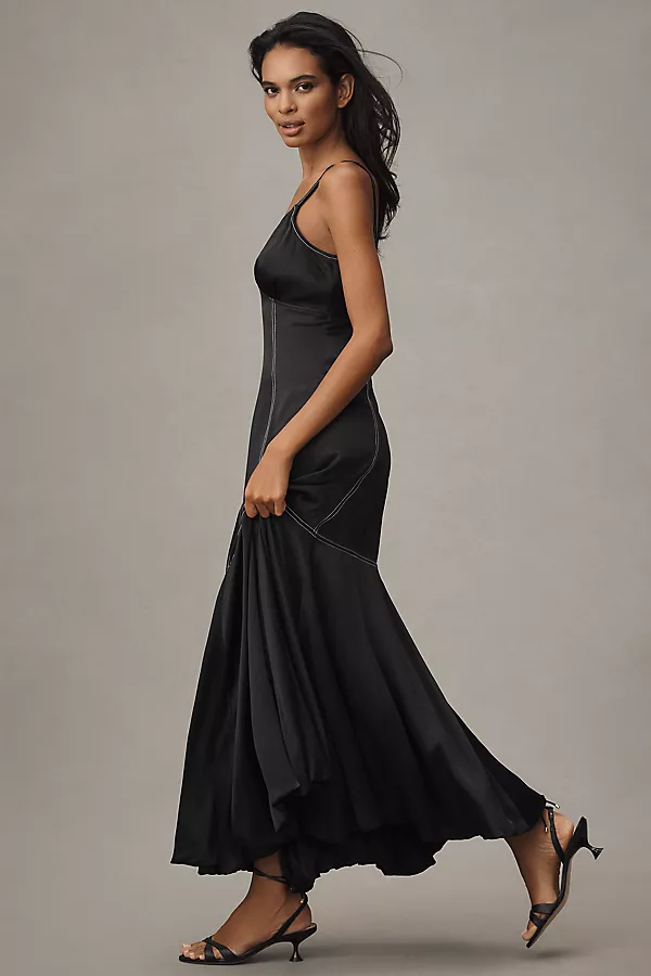 Anthropologie Maeve Sleeveless V-Neck Open-Back Maxi Dress Black Onyx