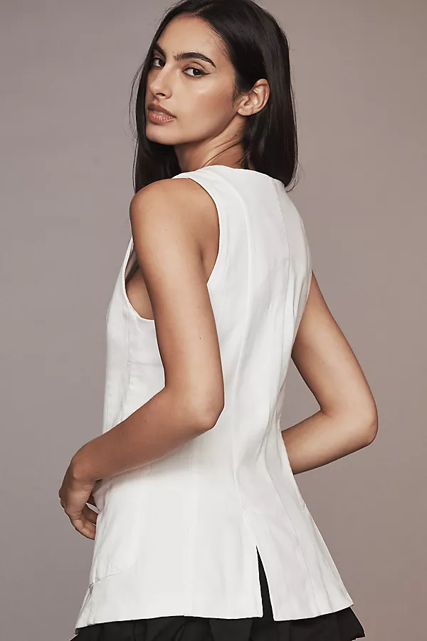 Anthropologie Maeve Square-Neck Cutaway Denim Vest Bright White