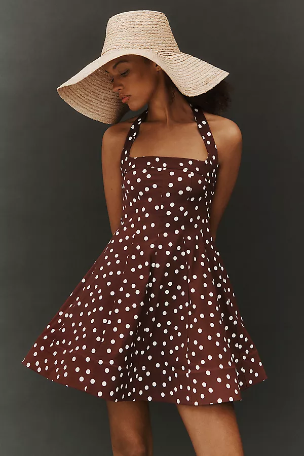 anthropologie Maeve Square-Neck Fit-and-Flare Mini Dress Brown Pattern