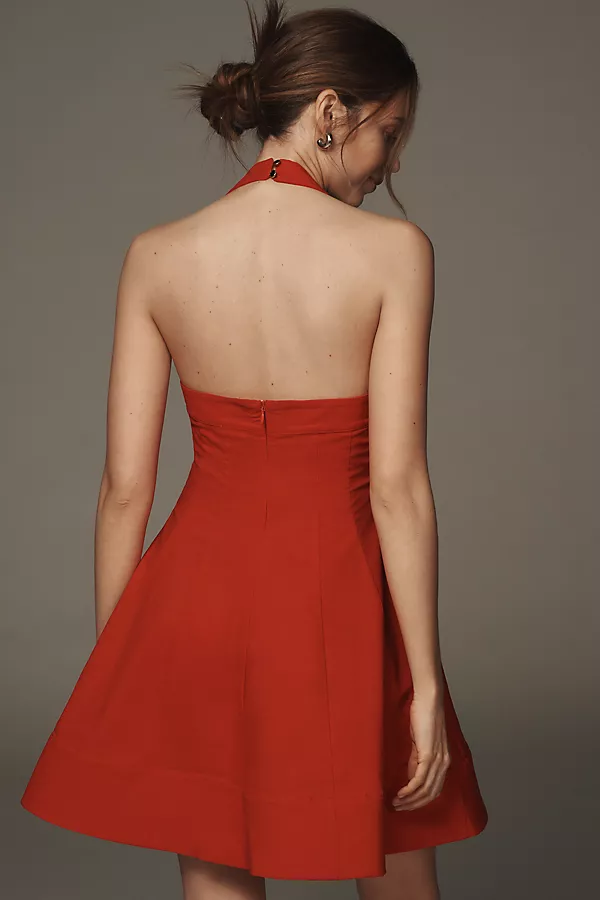 Anthropologie Maeve Square-Neck Fit-and-Flare Mini Dress Red