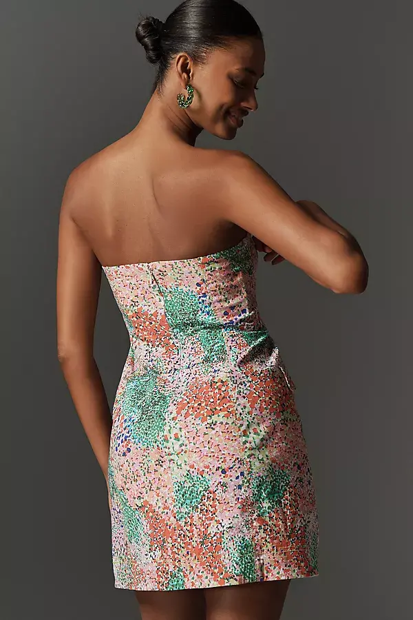 Anthropologie Maeve Strapless Blazer Shift Mini Dress Green Pattern