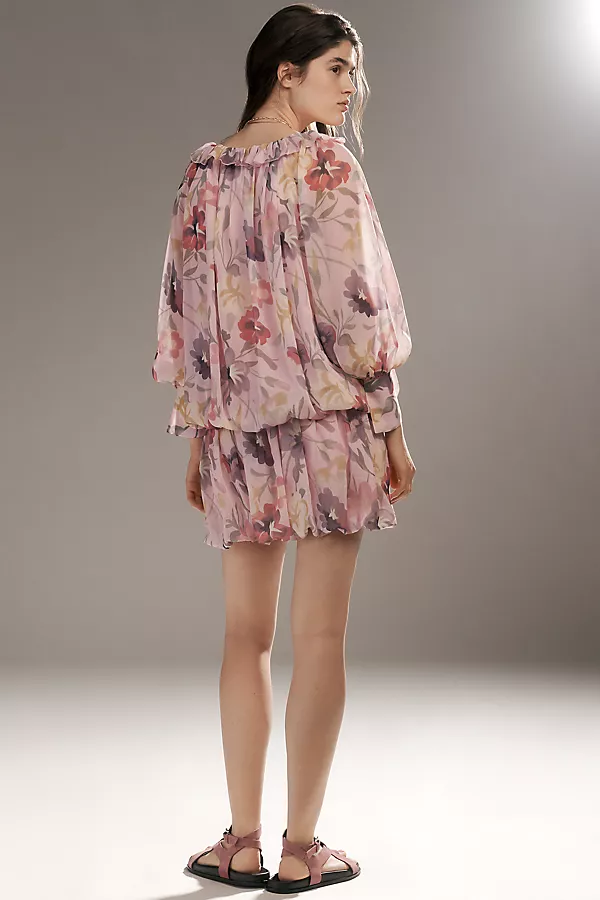 Anthropologie Mare Mare Long-Sleeve Mini Dress Pink Floral