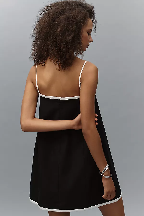 Anthropologie Mare Mare Square-Neck Linen A-Line Mini Dress Black & White Pattern