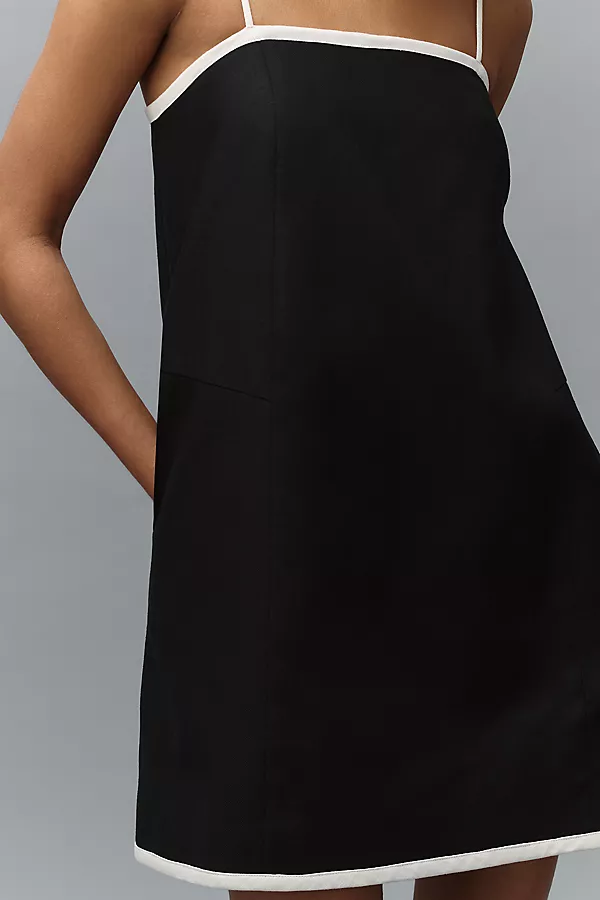 Anthropologie Mare Mare Square-Neck Linen A-Line Mini Dress Black & White Pattern