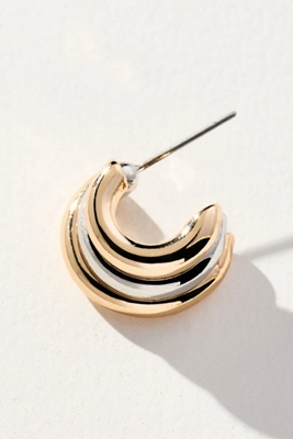 Anthropologie Mini Mixed Metal Layered Hoop Earrings Multi