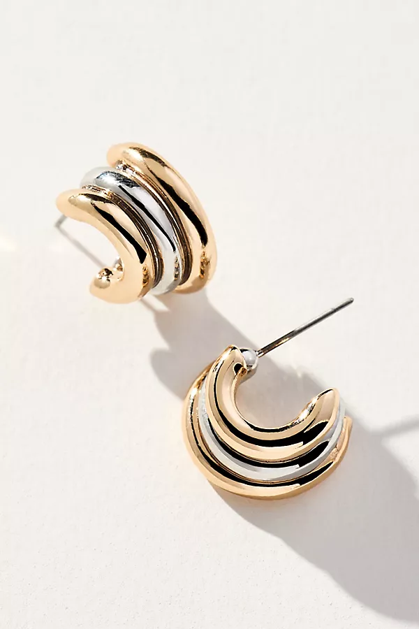 anthropologie Mini Mixed Metal Layered Hoop Earrings Multi