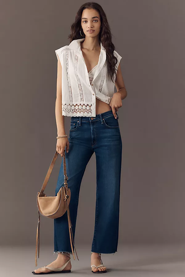 anthropologie MOTHER The Rambler Zip High-Rise Straight-Leg Ankle Jeans Taking Chances