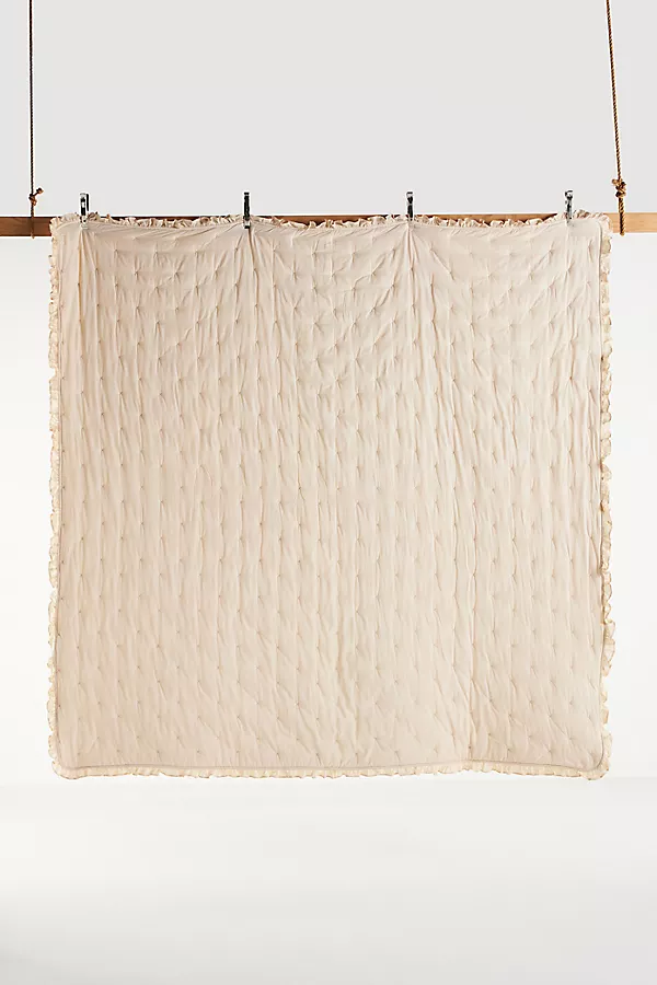 Anthropologie Naomi Cotton Linen Blend Ruffle Quilt Neutral