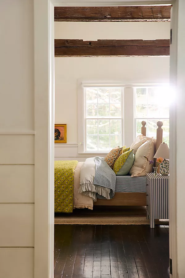 Anthropologie Naomi Cotton Linen Blend Ruffle Quilt Neutral