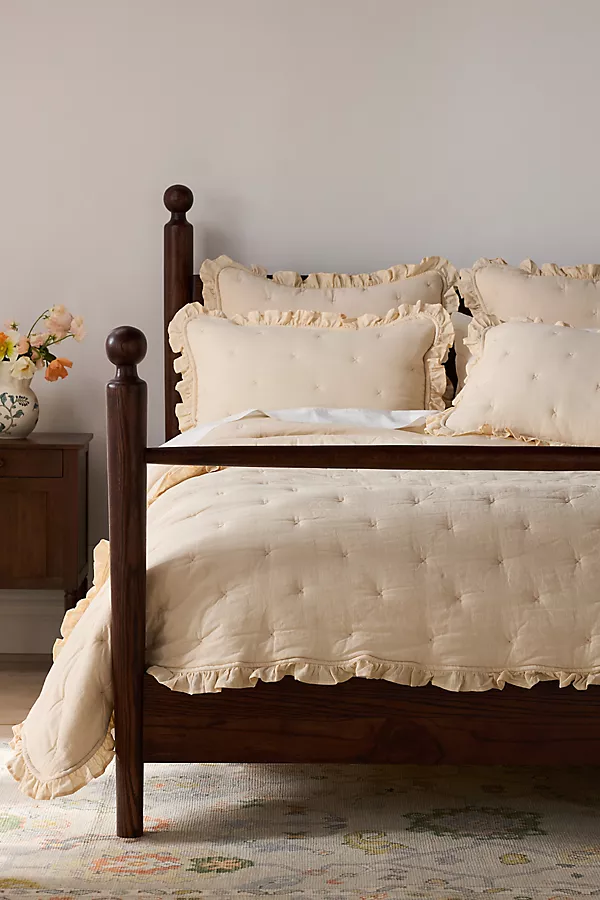 anthropologie Naomi Cotton Linen Blend Ruffle Quilt Neutral