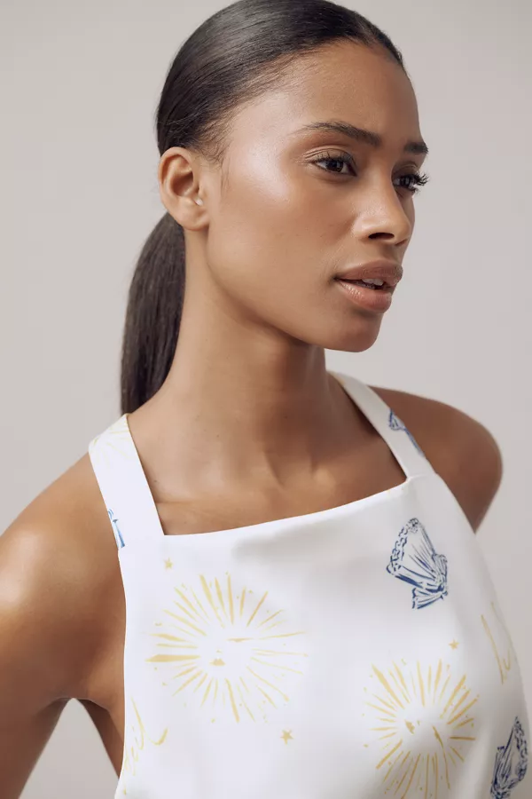 Anthropologie Nephthys Illustrated X Maeve Sleeveless Square-Neck Shift Mini Dress Ivory