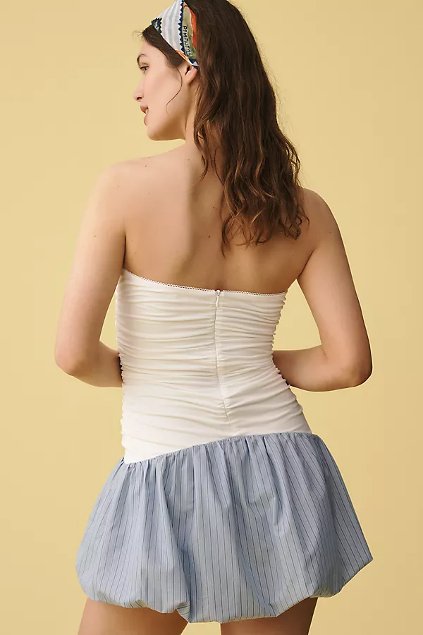 Anthropologie NIA Janay Strapless Bubble Mini Dress Slate Blue