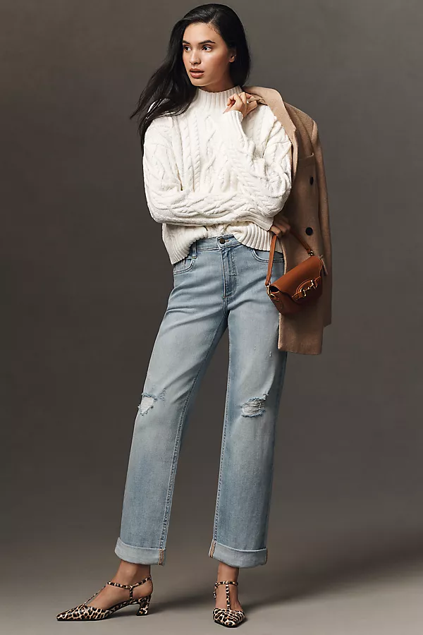 Anthropologie Pilcro Baggy Slim Boyfriend High-Rise Relaxed Jeans Light Wash Destroy