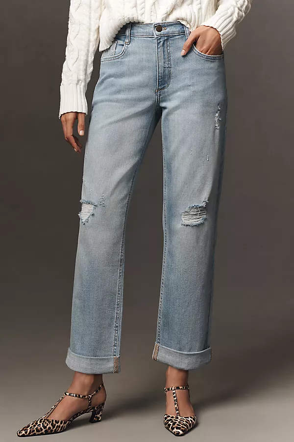 Anthropologie Pilcro Baggy Slim Boyfriend High-Rise Relaxed Jeans Light Wash Destroy