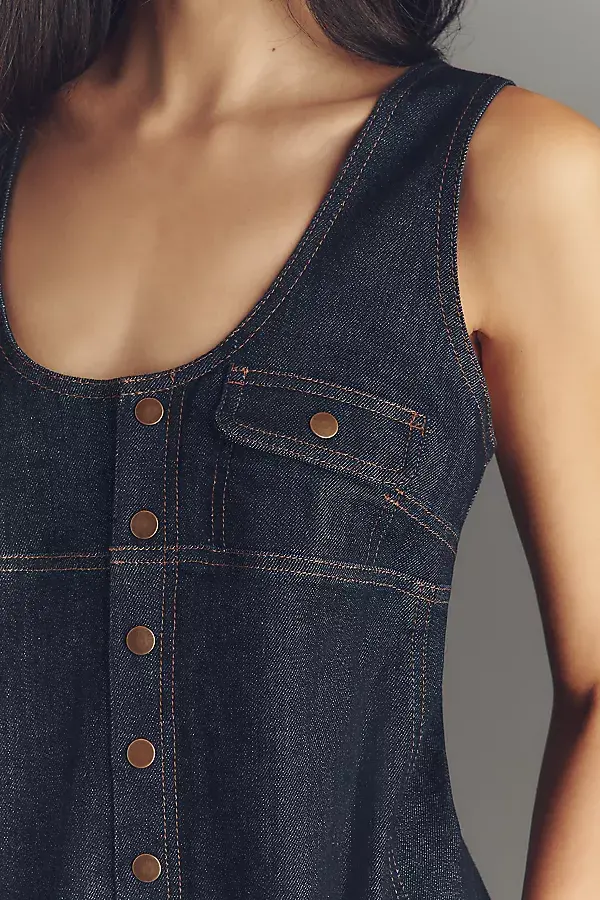 Anthropologie Pilcro Denim Snap-Front Mini Dress Denim Dark