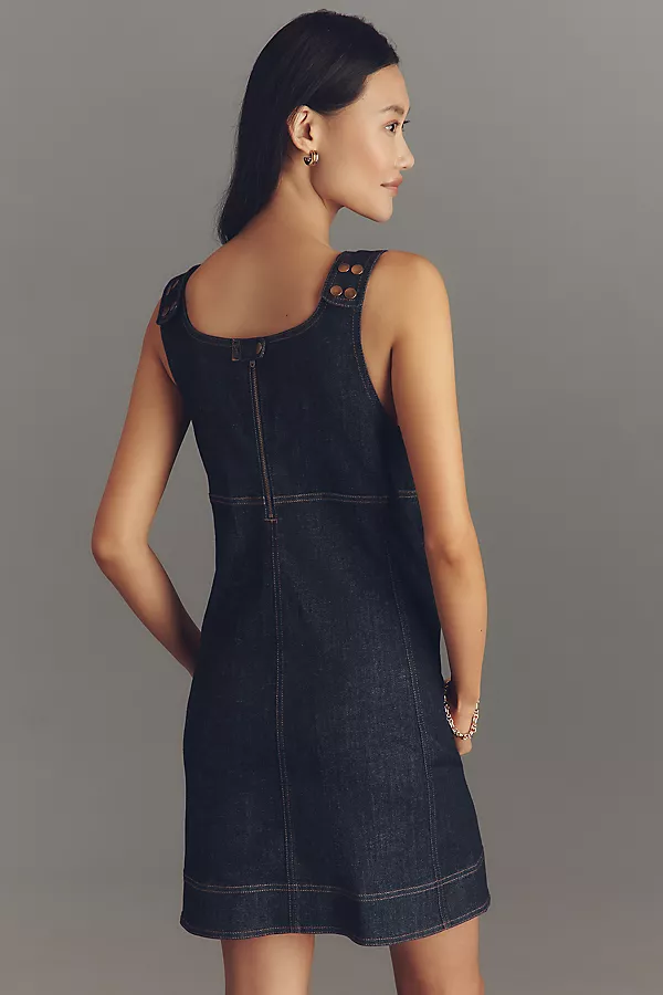 Anthropologie Pilcro Denim Snap-Front Mini Dress Denim Dark