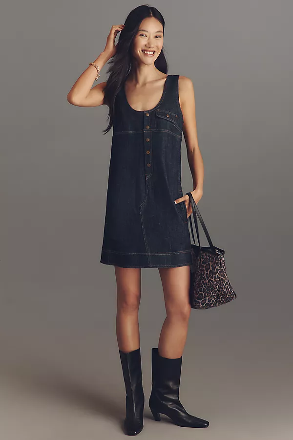 Anthropologie Pilcro Denim Snap-Front Mini Dress Denim Dark