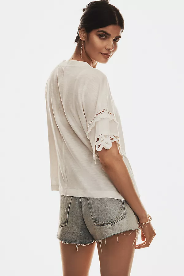 Anthropologie Pilcro Heritage Lace-Trim Tee Chalk White