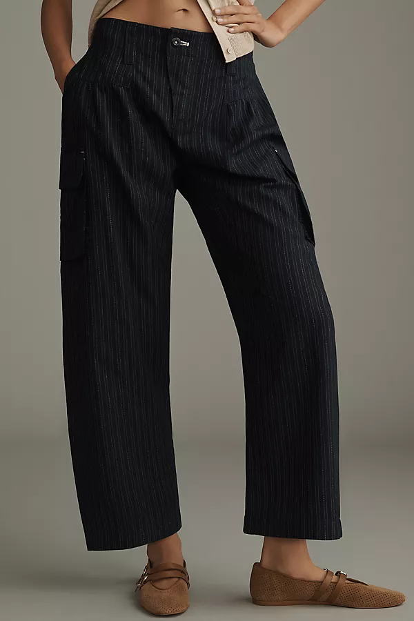 Anthropologie Pilcro Pinstripe Curved Pants Indigo / Ivory Pinstripe