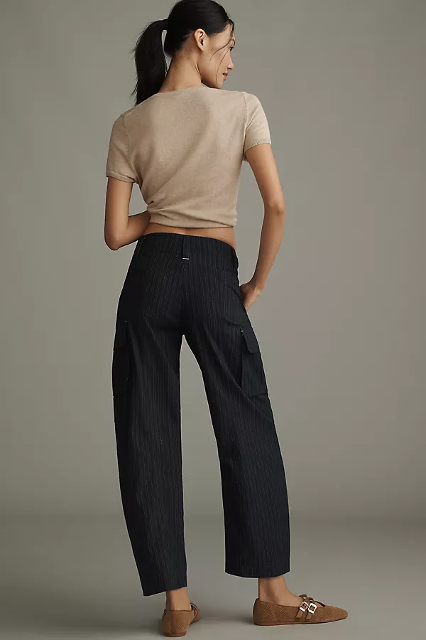 Anthropologie Pilcro Pinstripe Curved Pants Indigo / Ivory Pinstripe