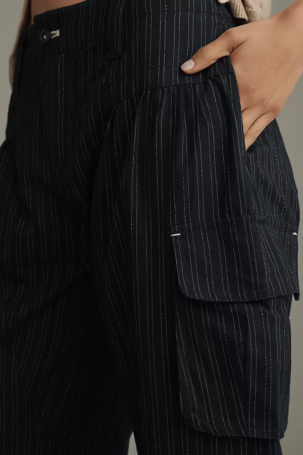 Anthropologie Pilcro Pinstripe Curved Pants Indigo / Ivory Pinstripe