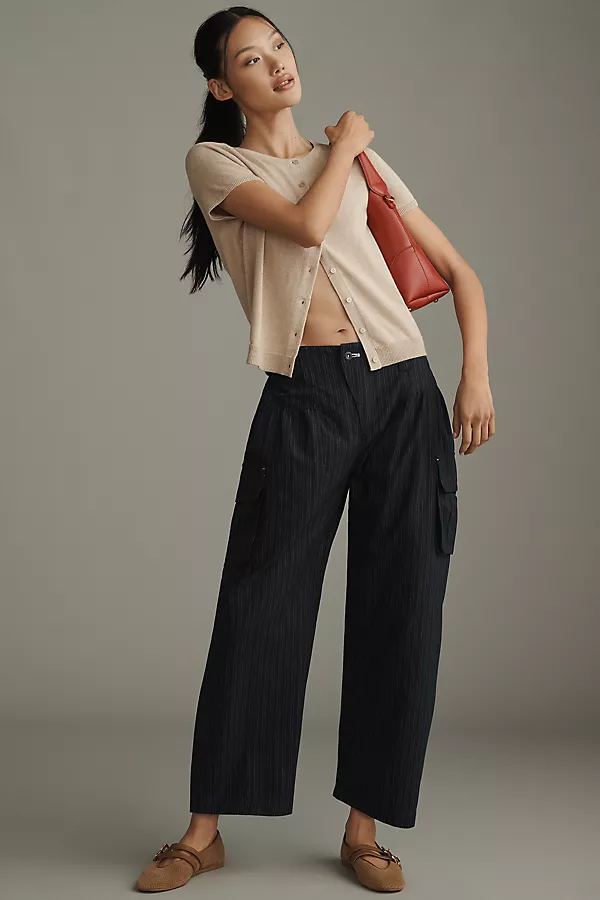 anthropologie Pilcro Pinstripe Curved Pants Indigo / Ivory Pinstripe