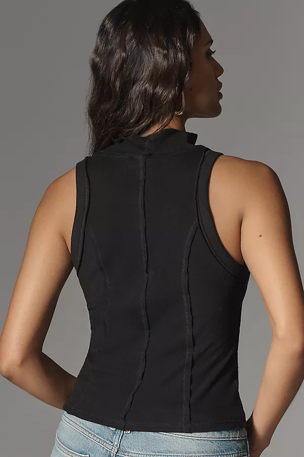 Anthropologie Pilcro Printed Turtleneck Tank Top Black Onyx