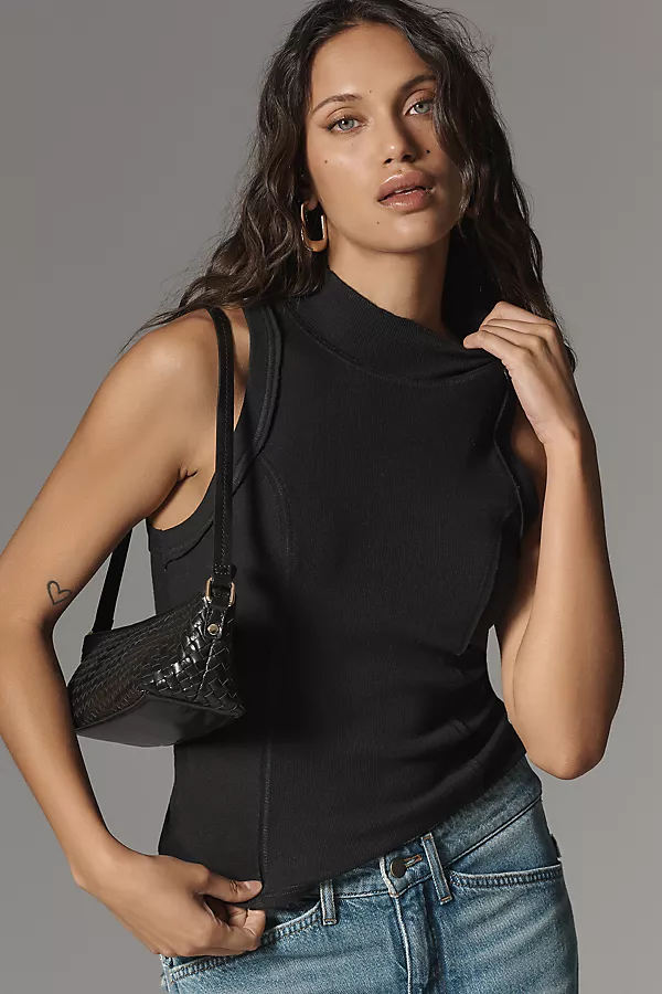 anthropologie Pilcro Printed Turtleneck Tank Top Black Onyx