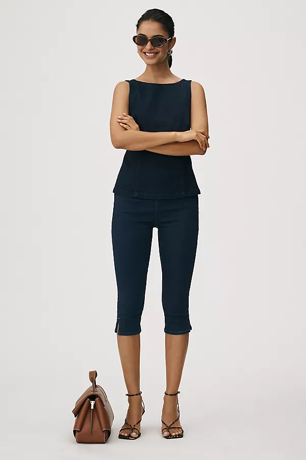 Anthropologie Pilcro Sleeveless Open-Back Denim Peplum Top Kit Wash