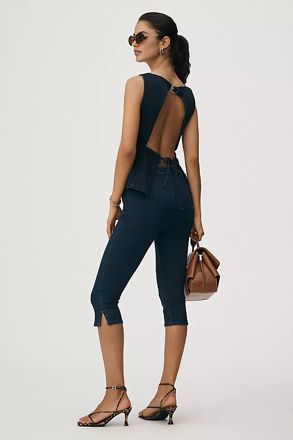 Anthropologie Pilcro Sleeveless Open-Back Denim Peplum Top Kit Wash