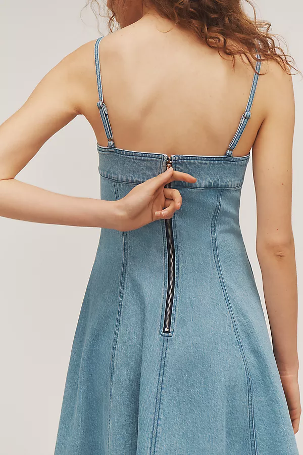 Anthropologie Pilcro Square-Neck Seamed Chambray Midi Dress Izabel Wash