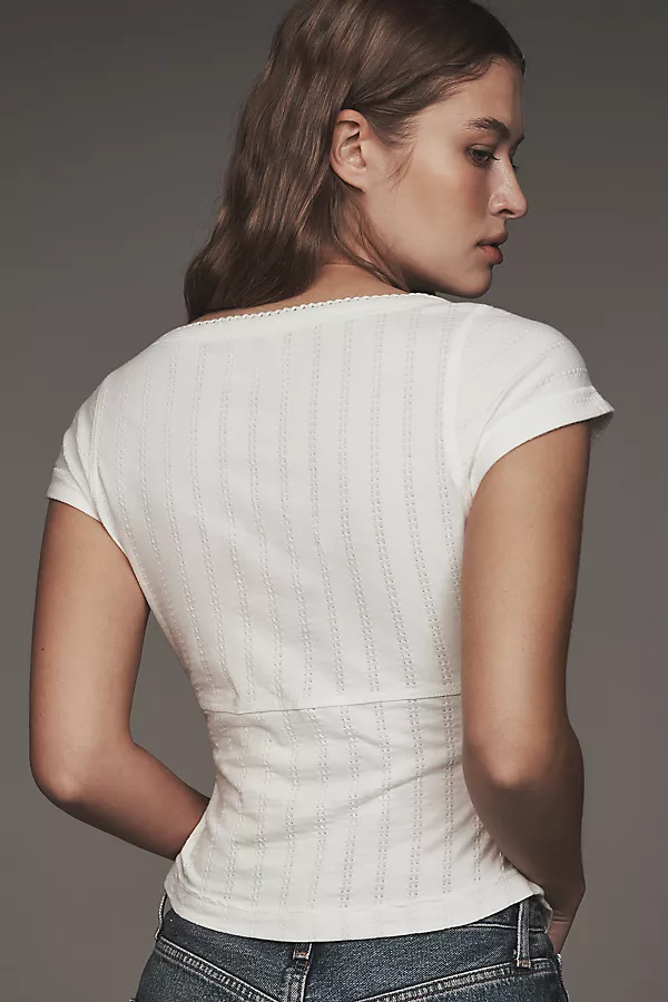 Anthropologie Pilcro Textured Cap-Sleeve Tee Vanilla