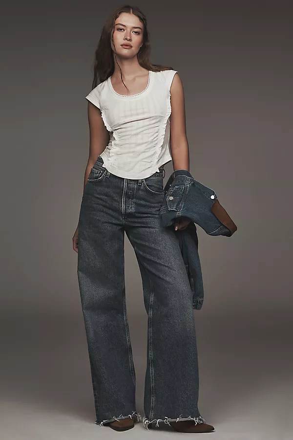 Anthropologie Pilcro Textured Cap-Sleeve Tee Vanilla