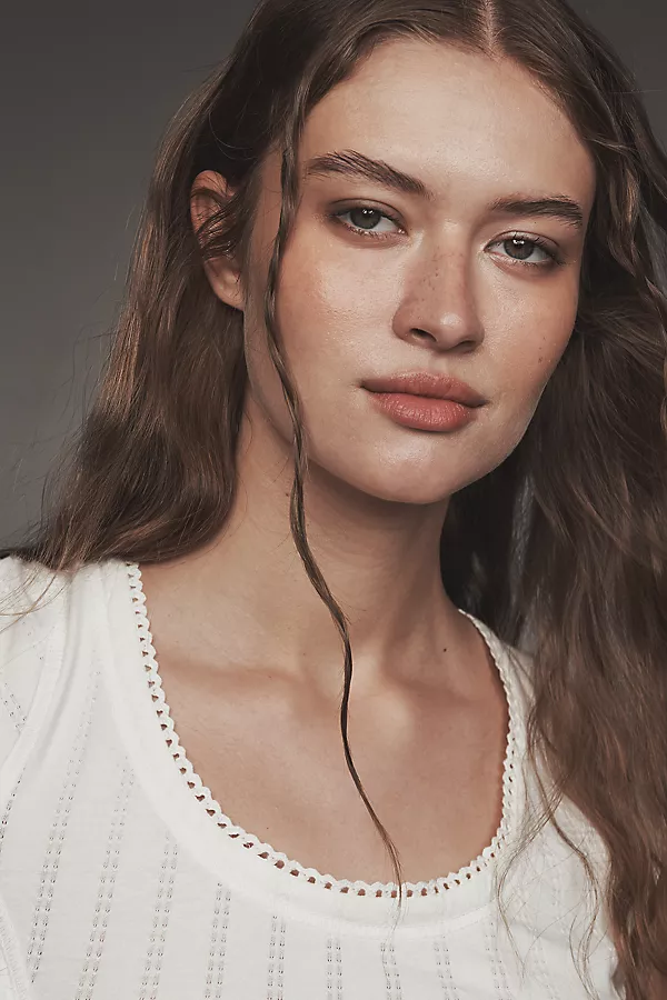 Anthropologie Pilcro Textured Cap-Sleeve Tee Vanilla