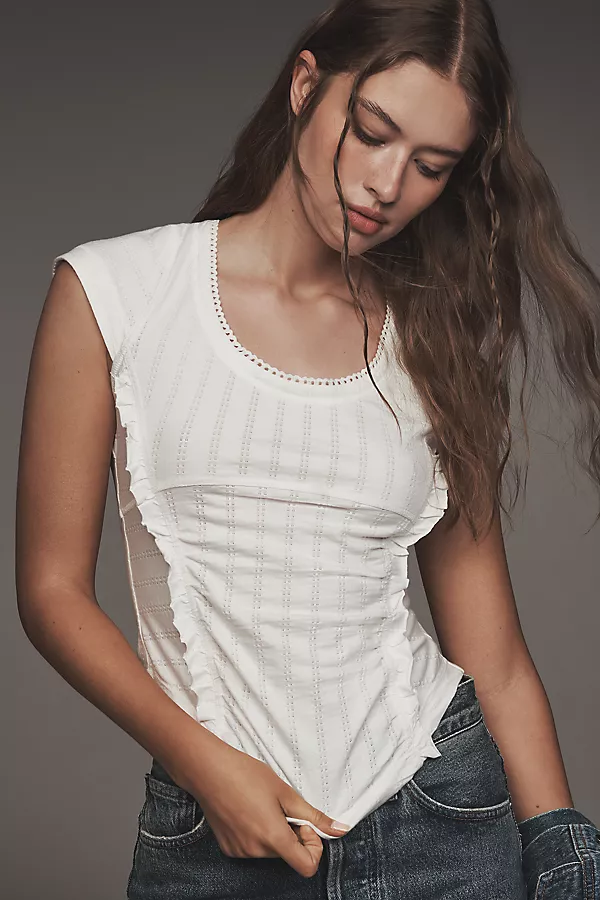 anthropologie Pilcro Textured Cap-Sleeve Tee Vanilla