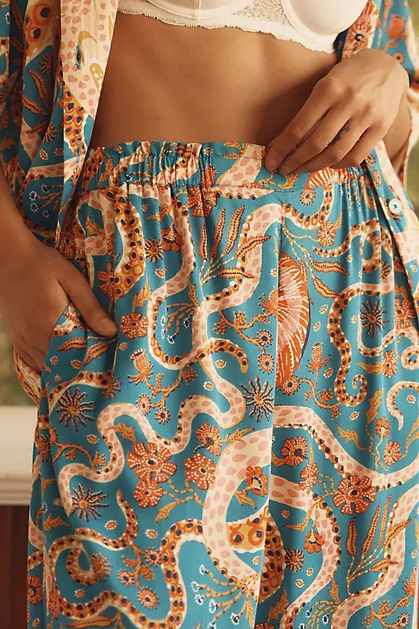 Anthropologie Printfresh Octopus Isle Short-Sleeve Pajama Set Octopus Isle - Teal