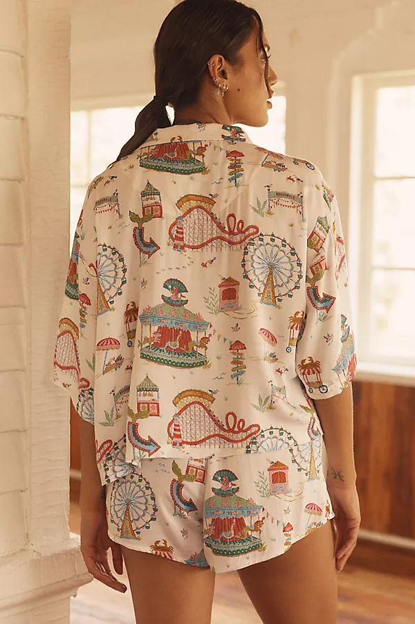 Anthropologie Printfresh Seaside Rides Short-Sleeve Pajama Set Seaside Rides - Cloud