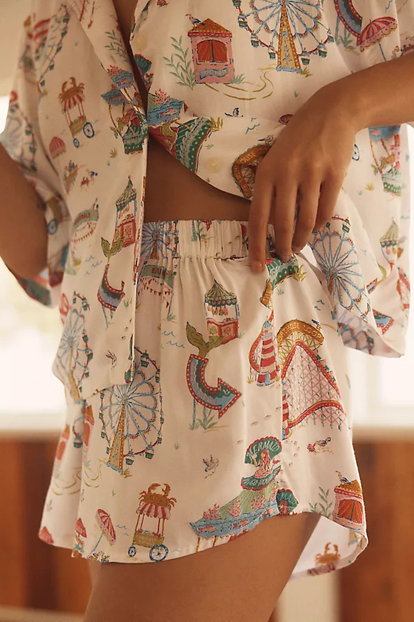Anthropologie Printfresh Seaside Rides Short-Sleeve Pajama Set Seaside Rides - Cloud