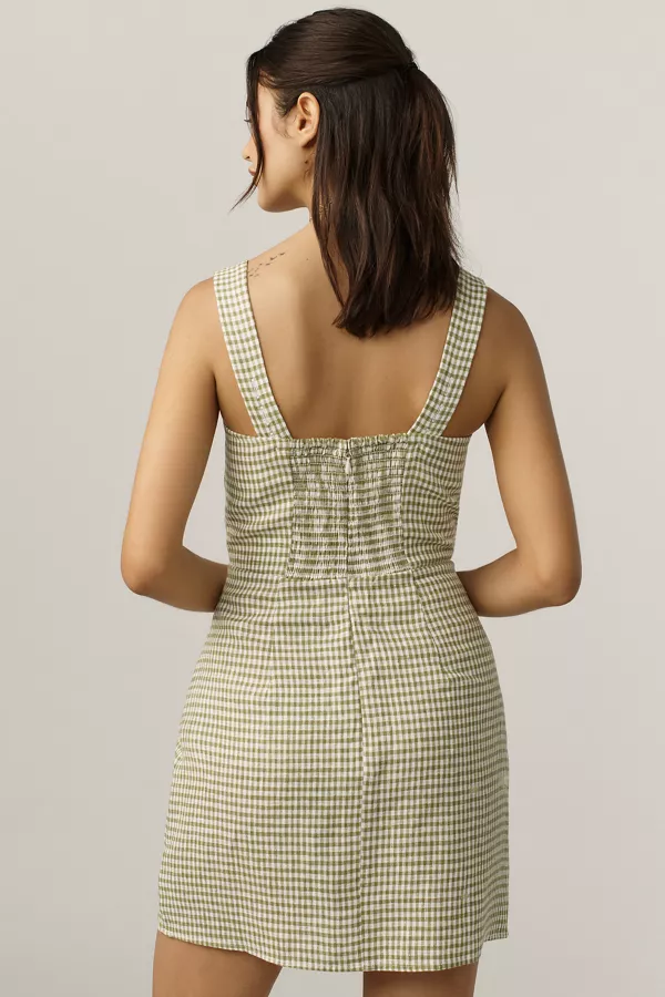 Anthropologie Reformation Celosia Linen Mini Dress Avocado Check