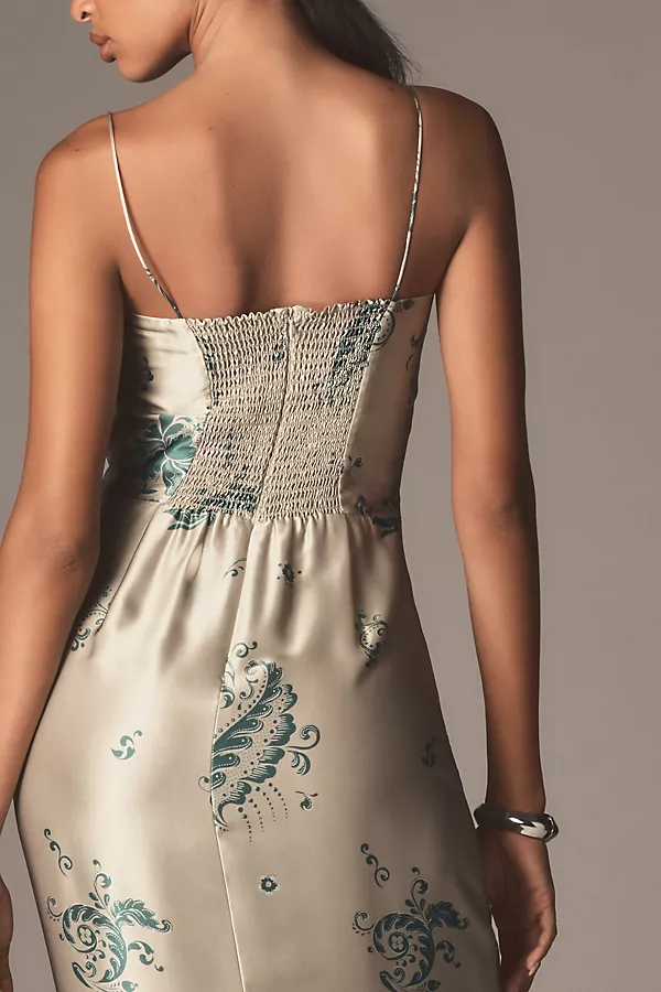 Anthropologie Reformation Frankie Silk Maxi Dress Green Pattern