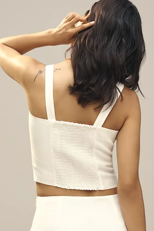 Anthropologie Reformation Juliet Linen Square-Neck Tank Top White